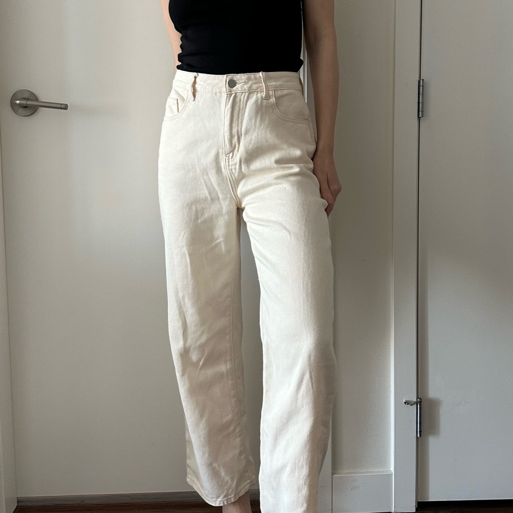 White High-rise Straight Jeans